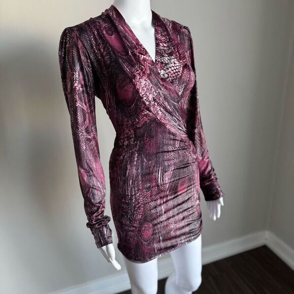 Snake Skin Animal Print Slinky Ruched Body Con Dress - Picture 3 of 8